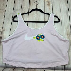 Nike Women's Floral Embroidered Crop Top - White. Size XL.